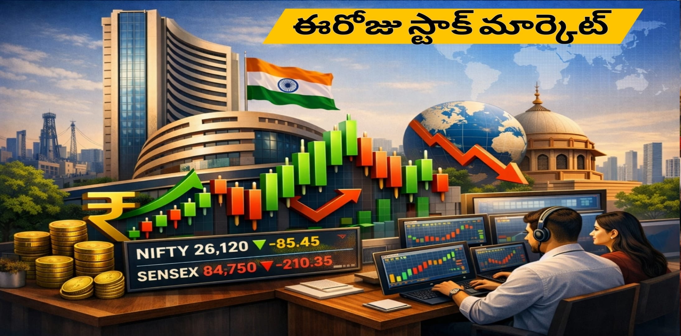 ఈరోజు స్టాక్ మార్కెట్ పరిస్థితి: గ్లోబల్ సంకేతాల నడుమ జాగ్రత్తగా కదిలిన సూచీలు
