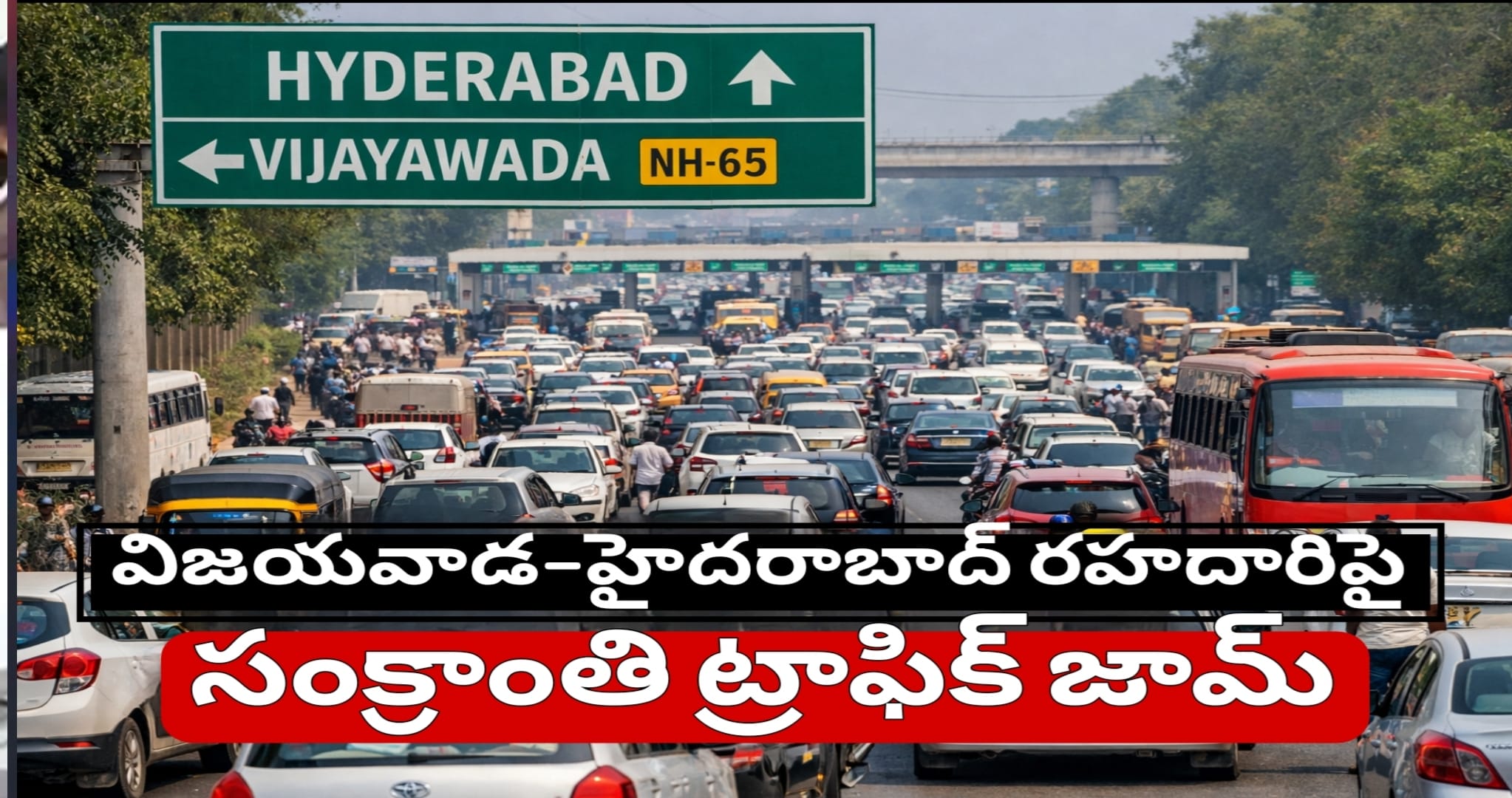 విజయవాడ–హైదరాబాద్ రహదారిపై సంక్రాంతి ట్రాఫిక్ జామ్ | ప్రయాణికులకు అవస్థలు
