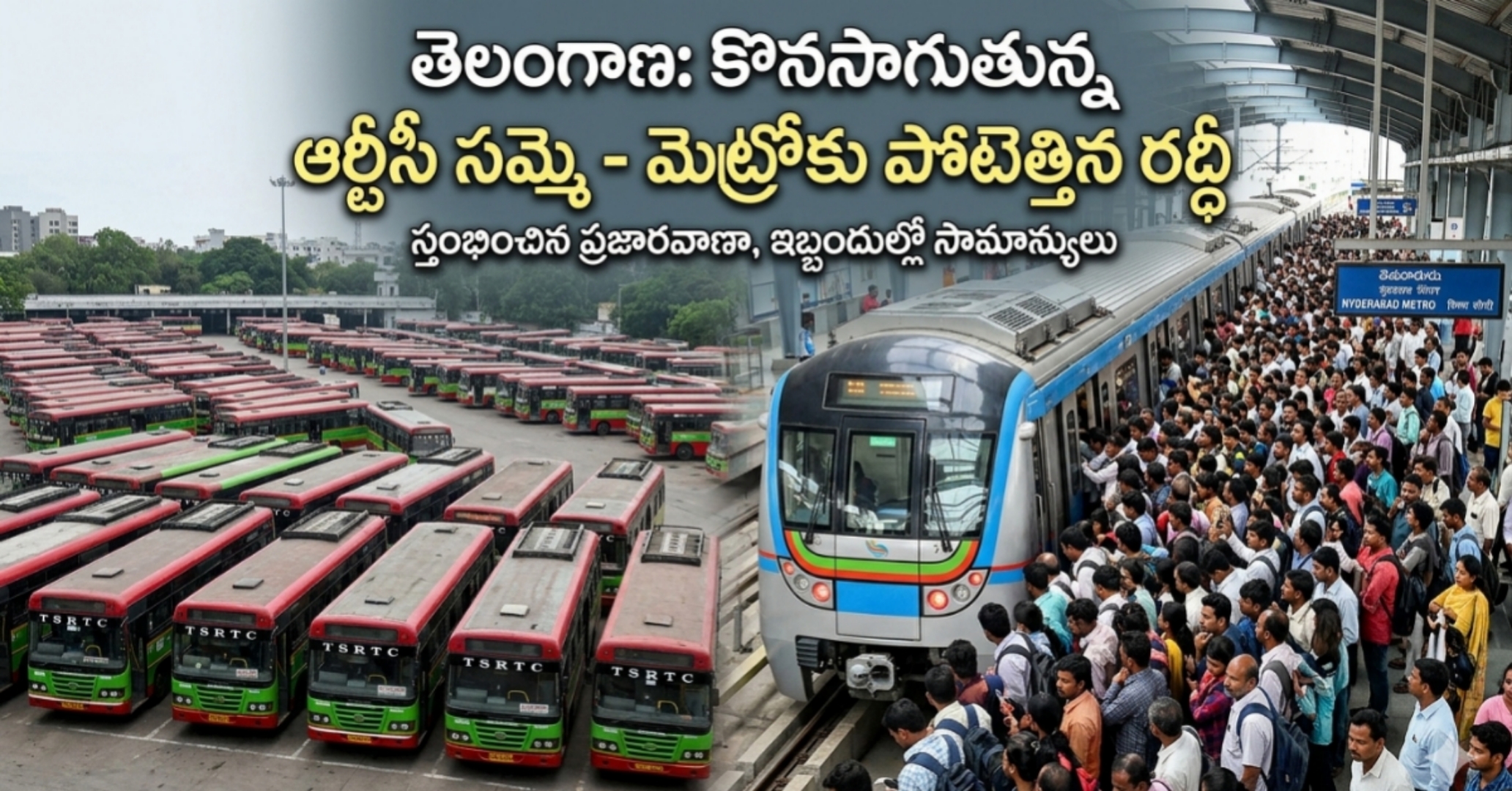 TSRTC Strike: తెలంగాణలో ఉధృతంగా ఆర్టీసీ సమ్మె.. కిటకిటలాడుతున్న మెట్రో!