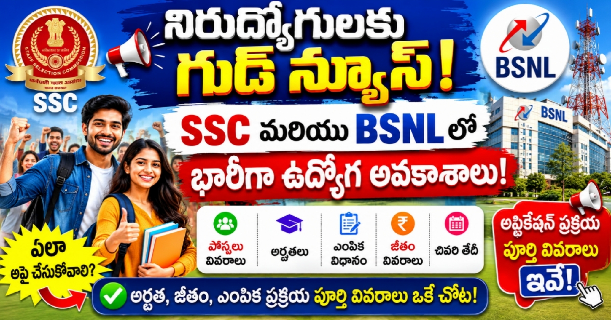 నిరుద్యోగులకు గుడ్ న్యూస్: SSC మరియు BSNL లో భారీగా ఉద్యోగ అవకాశాలు – పూర్తి వివరాలు ఇవే!