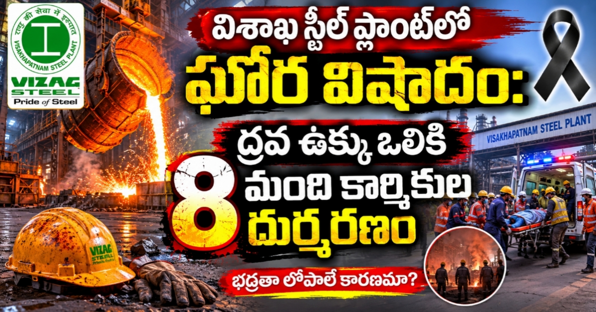 విశాఖ స్టీల్ ప్లాంట్‌లో ఘోర విషాదం: ద్రవ ఉక్కు ఒలికి 8 మంది కార్మికుల దుర్మరణం