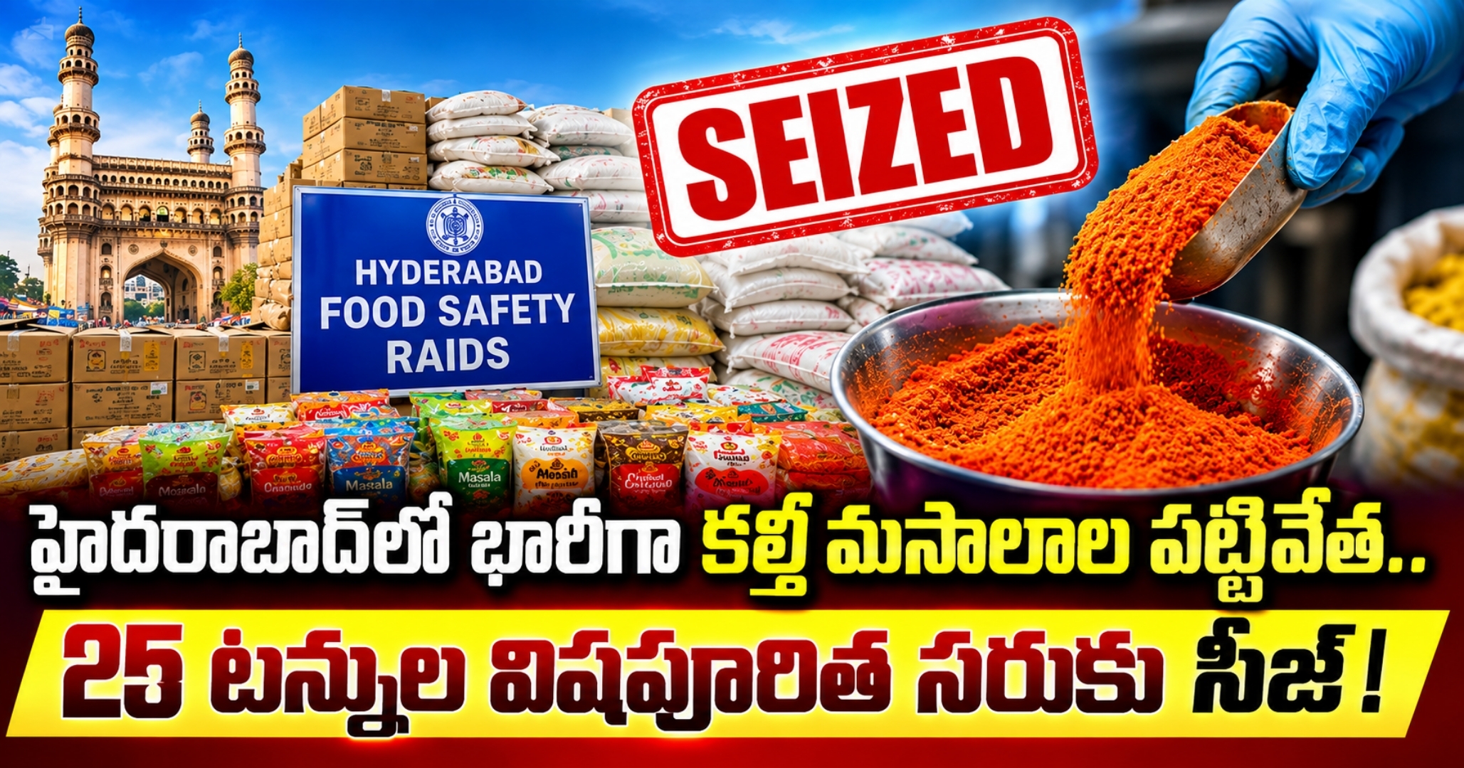 Fake Masala Racket Busted in Hyderabad: 25 Tonnes Seized హైదరాబాద్‌లో భారీగా కల్తీ మసాలాల పట్టివేత.. 25 టన్నుల విషపూరిత సరుకు సీజ్!