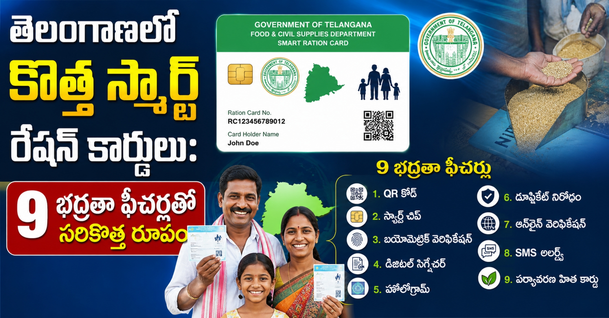 తెలంగాణలో కొత్త స్మార్ట్ రేషన్ కార్డులు: 9 భద్రతా ఫీచర్లతో సరికొత్త రూపం