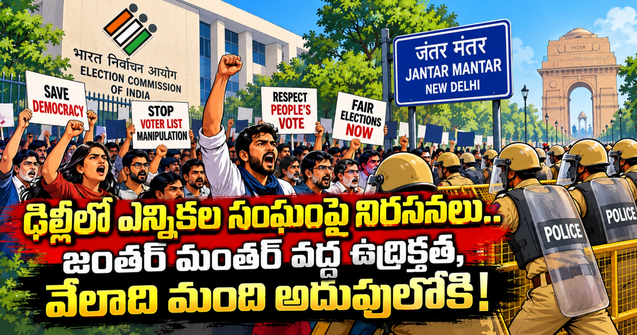 Delhi Jantar Mantar Protest Turns Tense ఢిల్లీలో జంతర్ మంతర్ వద్ద తీవ్ర ఉద్రిక్తత.. నిరసనకారులపై పోలీసుల ఉక్కుపాదం!
