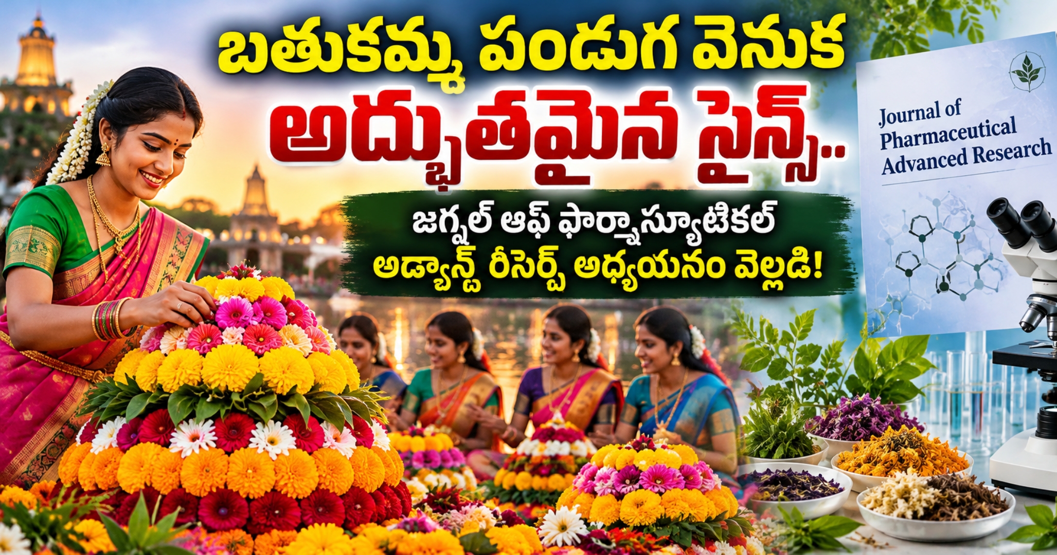 The Science Behind Bathukamma Festival​ బతుకమ్మ పండుగ వెనుక అద్భుతమైన సైన్స్.. జర్నల్ ఆఫ్ ఫార్మాస్యూటికల్ అడ్వాన్స్డ్ రీసెర్చ్ అధ్యయనం వెల్లడి!